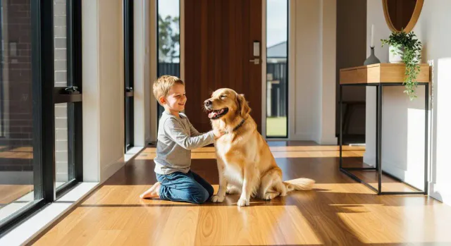 Family living-room timber floor — high-traffic home context